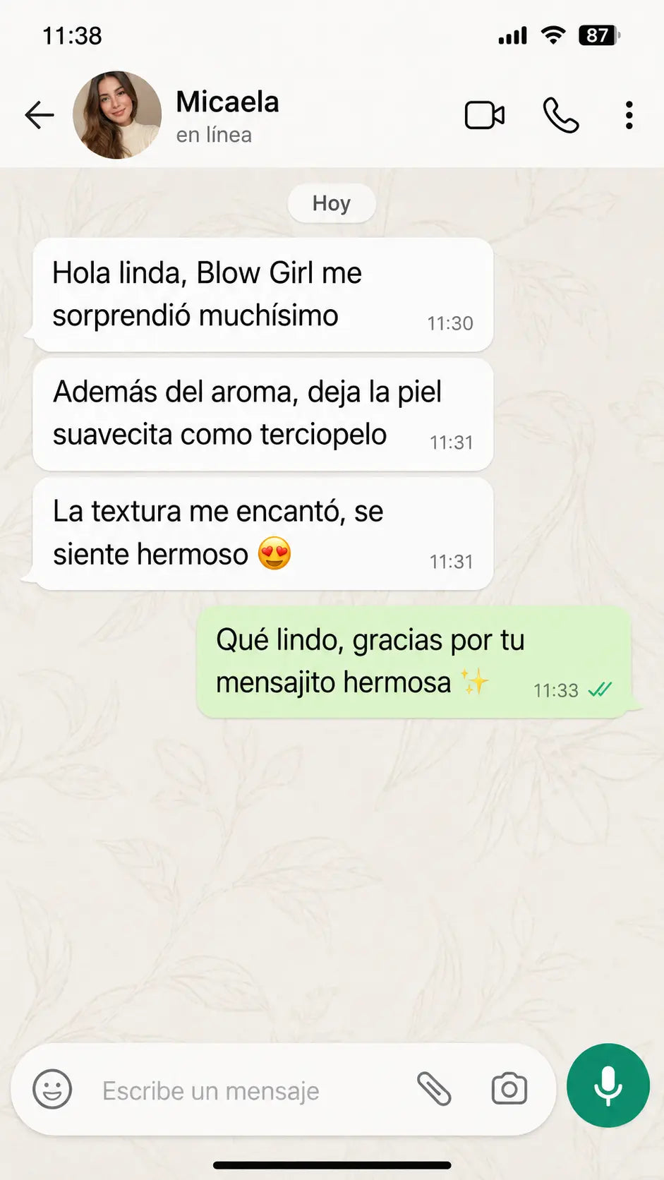 Experiencia de una clienta con Blow Girl