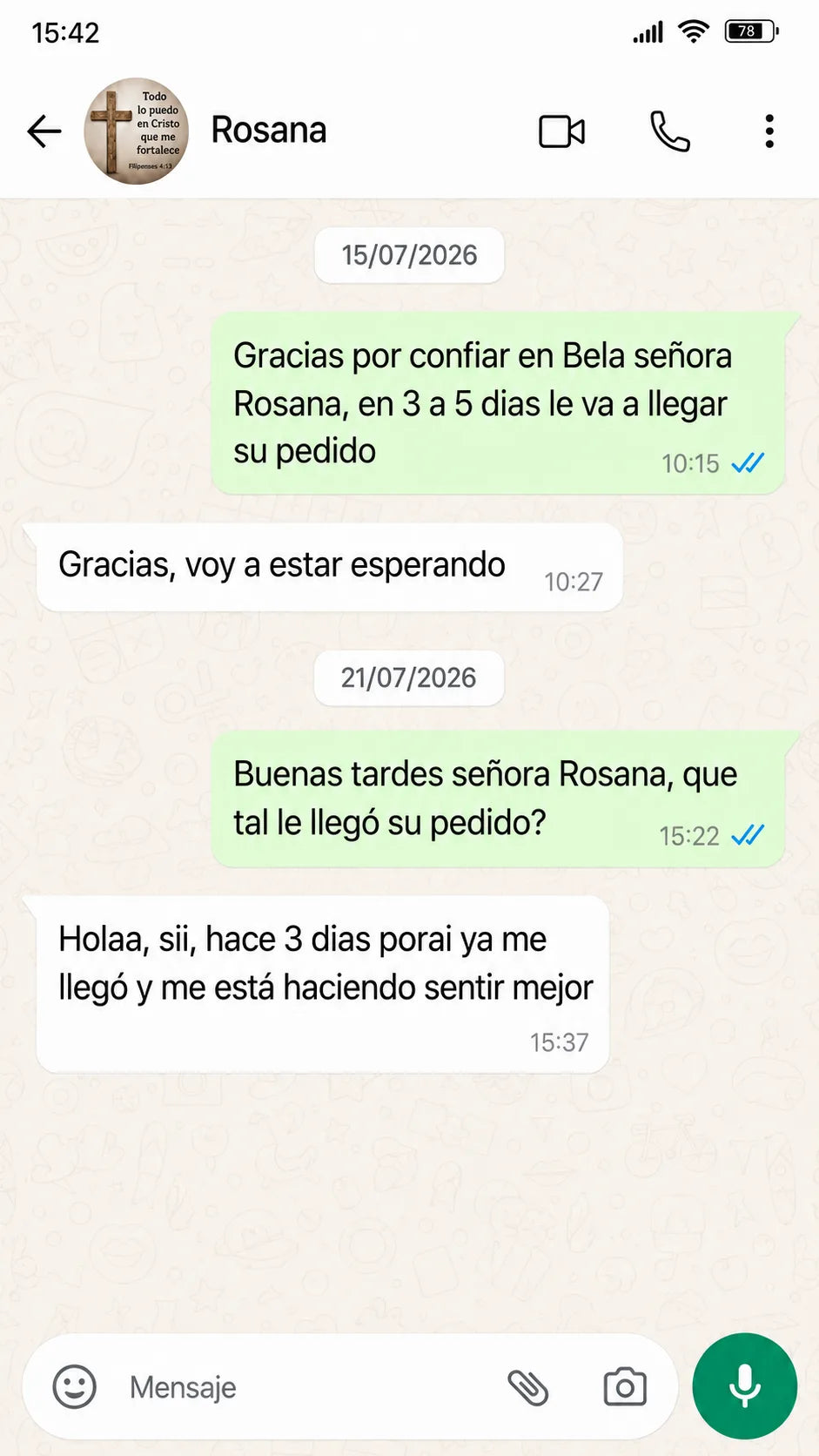 Rosana — experiencia compartida por WhatsApp